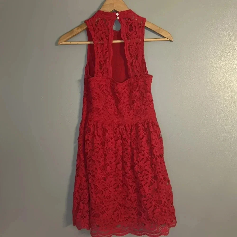 Hollister High-Neck Red Lace Dress, Sz XS, Fully Lined - Picture 6 of 11